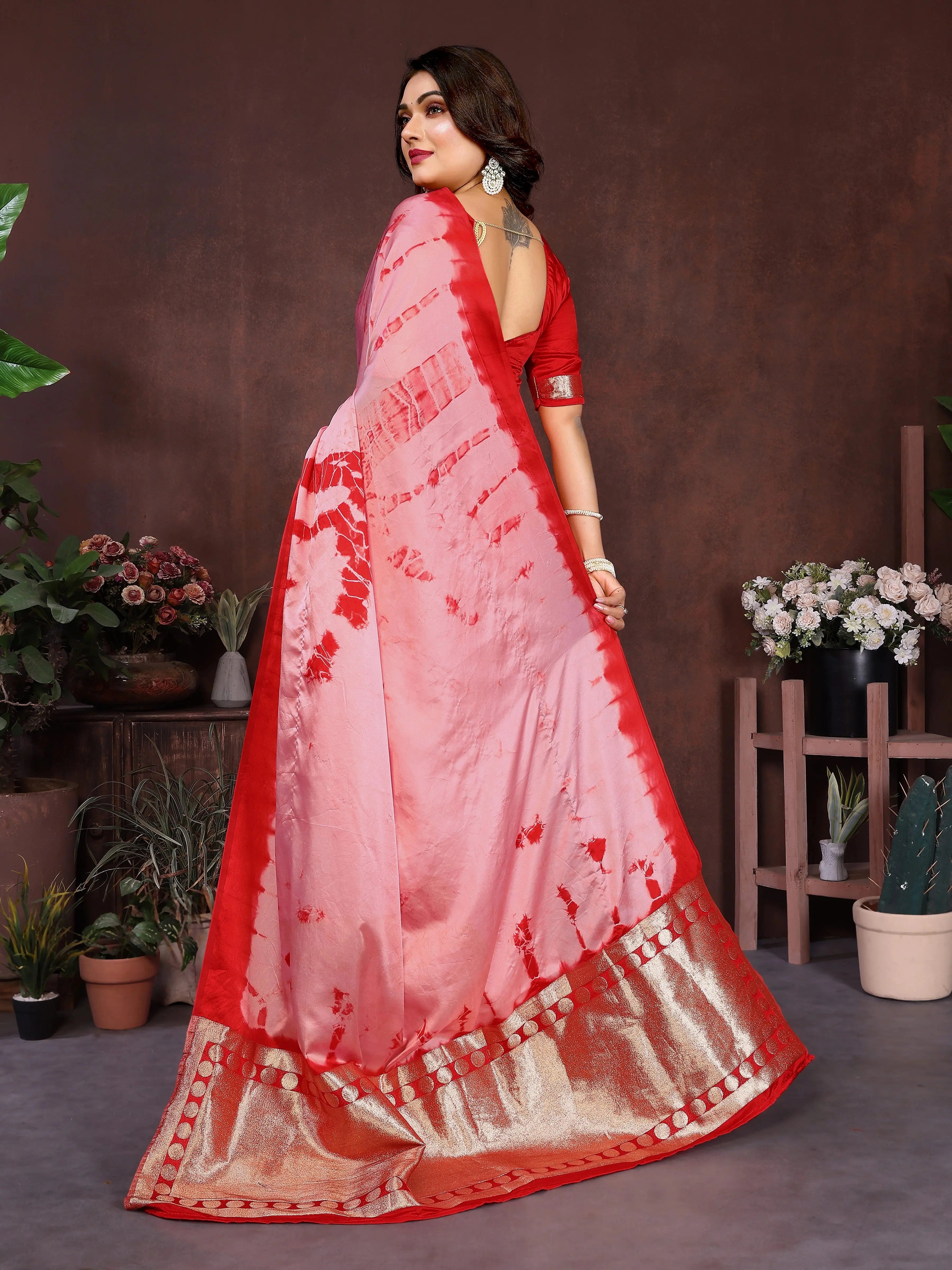 Red Sibori Work Soft Satin Silk Saree – Kalyanja